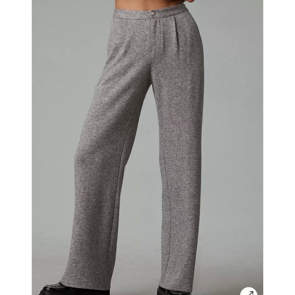 Anthropologie Paige Kara Pants Gray Soft Wide Straight Leg Size 12 High Waist